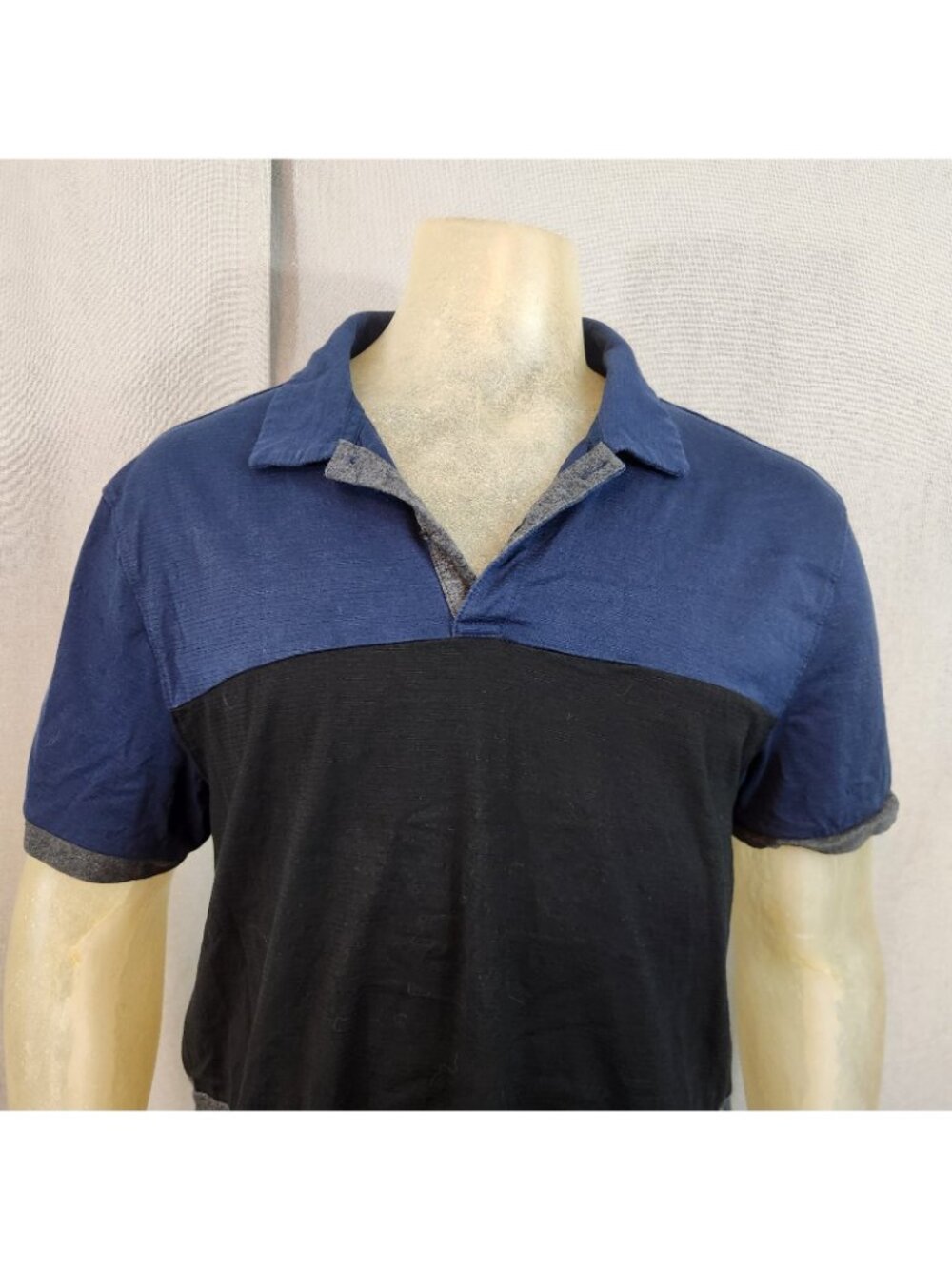 Calvin Klein Blue Black Gray Short Slv Collar Cotton Polo Shirt XL XLARGE Liquid - Picture 2 of 7